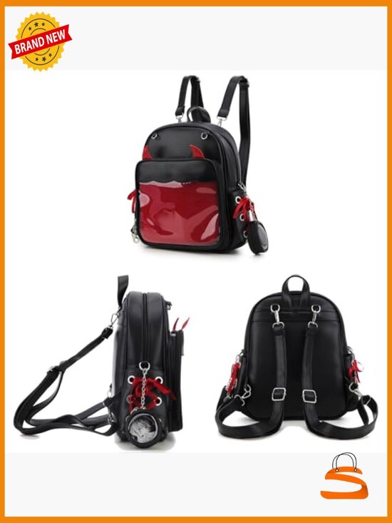 Gothic Pin Display Backpack with Clear Vinyl Window, Faux Leather, Adjustable main image 5